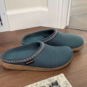 Haflinger Teal Slip-On Clogs with Cork Sole